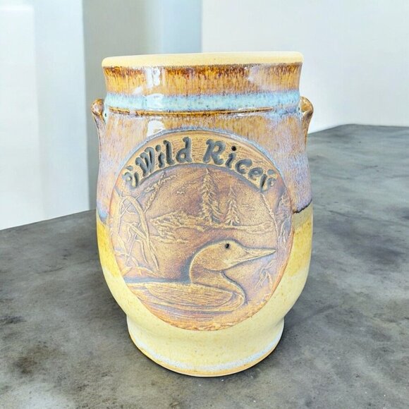 Minnesota Wild Rice Pottery Vase Utensil Holder Vase Vessel Drip Glaze Pottery - Picture 1 of 11